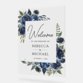 Rustic Navy Blue Floral Wedding Welcome Acryl Bord (Hoek)