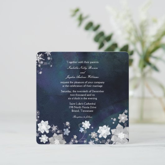 Rustic Navy Blue Frosty Winter Wedding Kaart (Staand voorkant)
