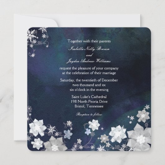 Rustic Navy Blue Frosty Winter Wedding Kaart (Voorkant)