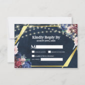 Rustic Navy Blue Gold String Lights Wedding RSVP Kaartje (Voorkant)