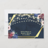 Rustic Navy Blue Gold String Lights Wedding RSVP Kaartje (Achterkant)