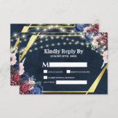 Rustic Navy Blue Gold String Lights Wedding RSVP Kaartje (Voorkant / Achterkant)