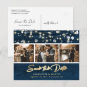 Rustic Navy Blue Gold Wedding Photo Save the Date Aankondigingskaart (Voorkant / Achterkant)