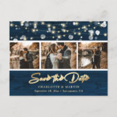 Rustic Navy Blue Gold Wedding Photo Save the Date Aankondigingskaart (Voorkant)
