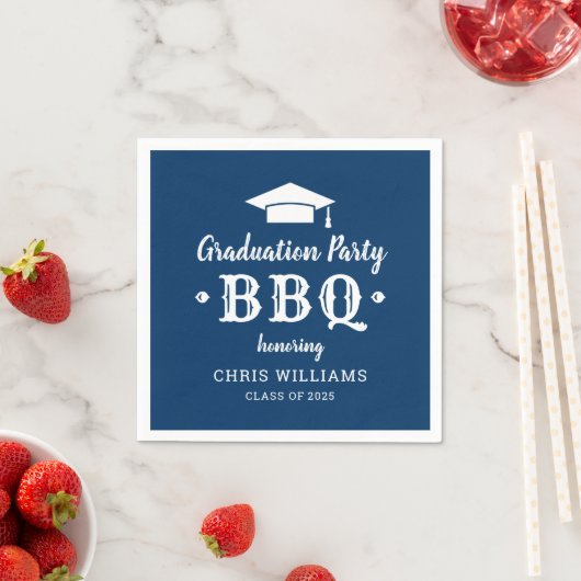 Rustic Navy Blue Graduation Party BBQ Personalized Servetten (Insitu)