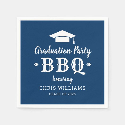 Rustic Navy Blue Graduation Party BBQ Personalized Servetten (Voorkant)