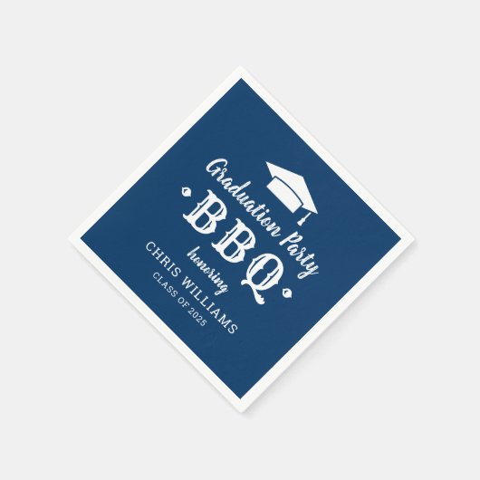 Rustic Navy Blue Graduation Party BBQ Personalized Servetten (Hoek)