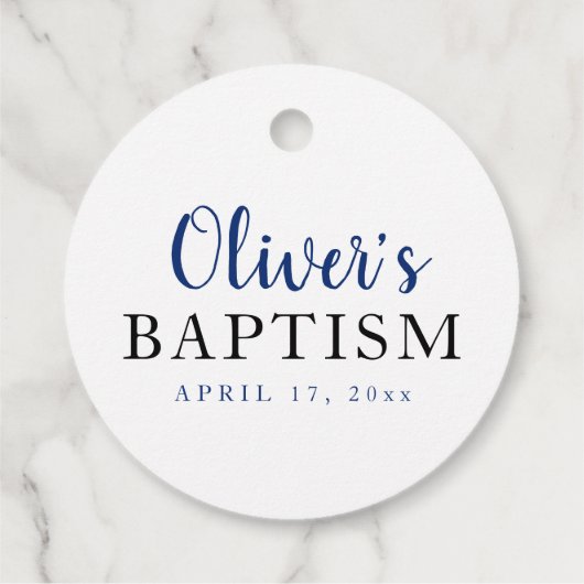 Rustic Navy Blue Greenery Cross Boy Baptisme Bedankjes Labels (Achterkant)