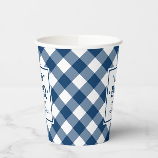 Rustic Navy Blue I Do BBQ Custom Wedding Monogram Papieren Bekers (Links)