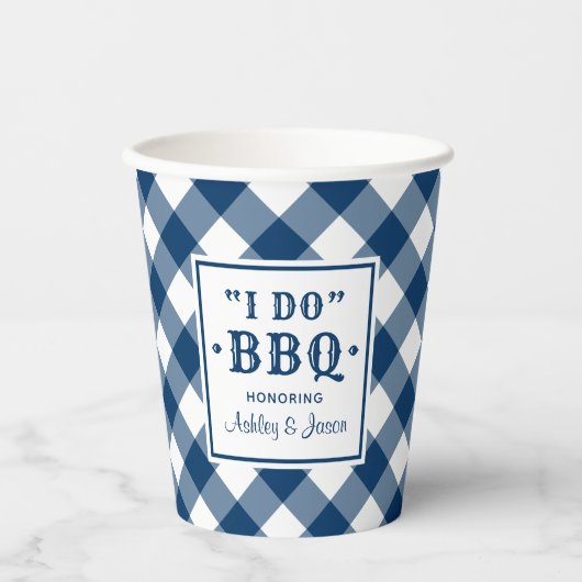 Rustic Navy Blue I Do BBQ Custom Wedding Monogram Papieren Bekers (Voorkant)