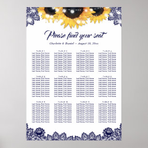 Rustic Navy Blue Kanten Bloemstuk Stoelenkaart 12 Poster