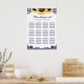 Rustic Navy Blue Lace Sunflower Seating Chart 12 Poster (Keuken)