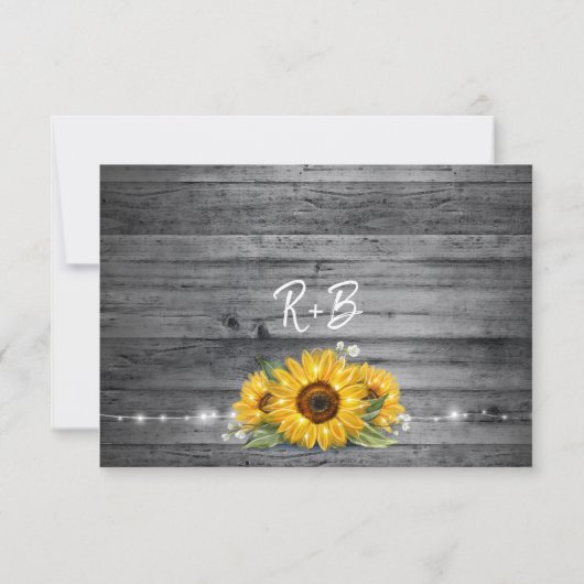 Rustic Navy Blue Lace Waterverf Sunflower Wedding RSVP Kaartje (Achterkant)