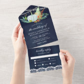 Rustic Navy Blue Lace White Pumpkins Fall Wedding All In One Uitnodiging (Afscheurbaar)
