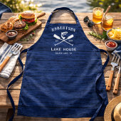 Rustic Navy Blue Lake House Familienaam Schort