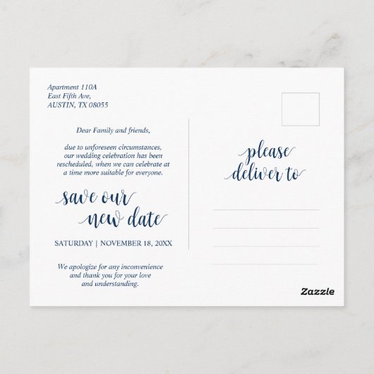 Rustic Navy Blue, liefde is geduldig, uitgesteld Briefkaart (Achterkant)
