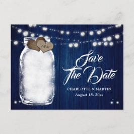 Rustic Navy Blue Mason Jar Wedding Save the Date Aankondigingskaart