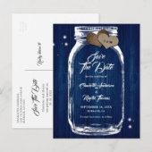 Rustic Navy Blue Mason Jar Wedding Save the Date Aankondigingskaart (Voorkant / Achterkant)