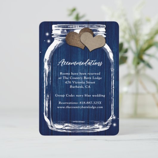 Rustic Navy Blue Mason Jar Wood Accommodatie Kaart (Staand voorkant)