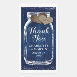 Rustic Navy Blue Mason Jar Wood Dank u bruiloft Servet