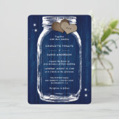 Rustic Navy Blue Mason Jar Wood Huwelijksuitnodigi Kaart (Staand voorkant)