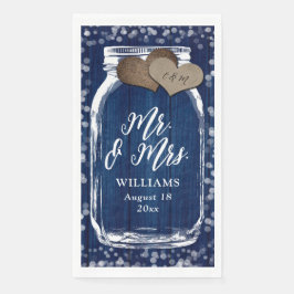 Rustic Navy Blue Mason Jar Wood Mr & Mrs Wedding Servet