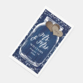 Rustic Navy Blue Mason Jar Wood Mr & Mrs Wedding Servet (Hoek)