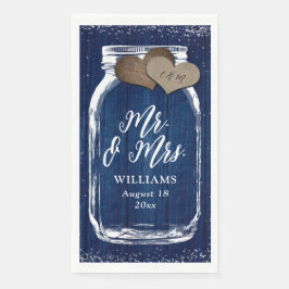 Rustic Navy Blue Mason Jar Wood Mr & Mrs Wedding Servet