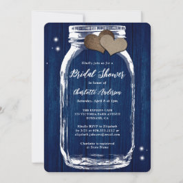 Rustic Navy Blue Mason Jar Wood Vrijgezellenfeest Kaart