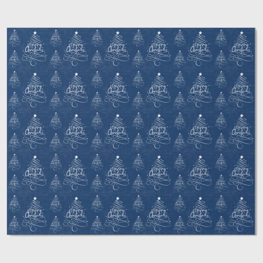 Rustic Navy Blue Merry kerst Cadeaupapier (Vlak)