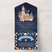 Rustic Navy Blue Nautical Lighthouse Baby shower All In One Uitnodiging (Binnen)