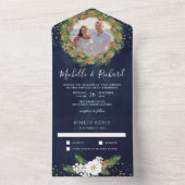 Rustic Navy Blue Pine Cone All In One Uitnodiging (Binnen)