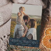 Rustic Navy Blue Plaid 2 Foto Vrolijk Kerstfeest Feestdagenkaart