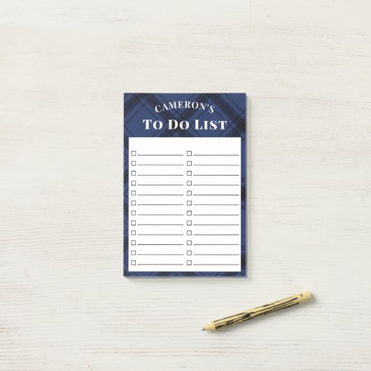 Rustic Navy Blue Plaid to Do List Post-it® Notes (Op bureau)
