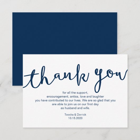 Rustic Navy Blue Script, bruiloft Dank je Informatiekaartje (Voorkant / Achterkant)