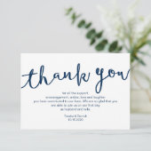 Rustic Navy Blue Script, bruiloft Dank je Informatiekaartje (Staand voorkant)
