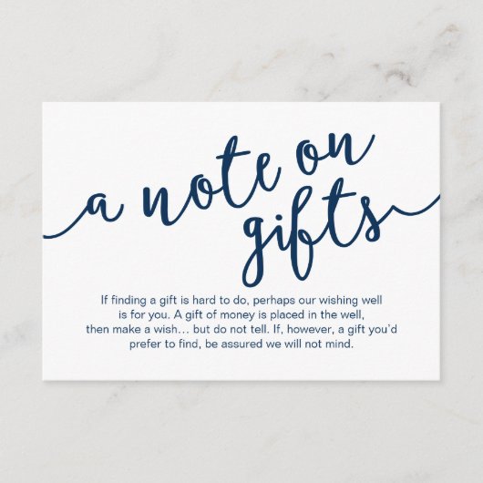 Rustic Navy Blue Script, Een notitie over geschenk Informatiekaartje (Voorkant)