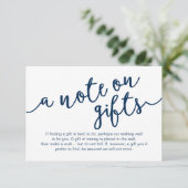 Rustic Navy Blue Script, Een notitie over geschenk Informatiekaartje (Staand voorkant)