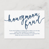 Rustic Navy Blue Script, Wedding Honeymoon Fund Informatiekaartje (Voorkant)