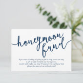 Rustic Navy Blue Script, Wedding Honeymoon Fund Informatiekaartje (Staand voorkant)