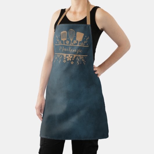 Rustic Navy Blue Smock met Spatulas en Whisk Schort (Insitu)