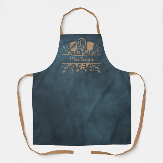Rustic Navy Blue Smock met Spatulas en Whisk Schort (Voorkant)