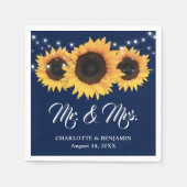 Rustic Navy Blue String Lights Sunflower Wedding Servet (Voorkant)