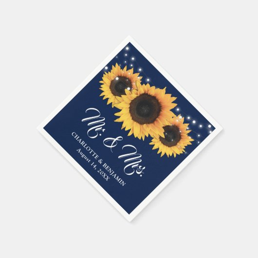 Rustic Navy Blue String Lights Sunflower Wedding Servet (Hoek)
