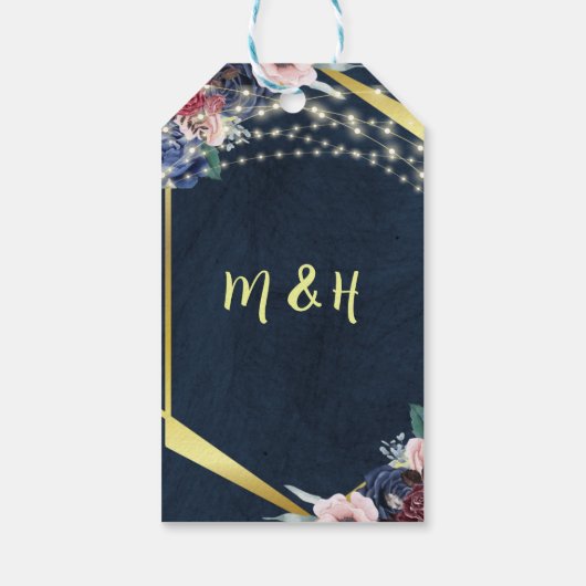 Rustic Navy Blue String Lights Wedding Bedankt Cadeaulabel (Achterkant)