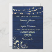 Rustic Navy Blue String Lights Wedding Uitnodiging (Voorkant)