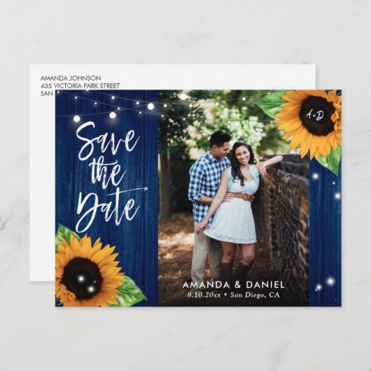 Rustic Navy Blue Sunflower bespaart het Briefkaart (Voorkant / Achterkant)