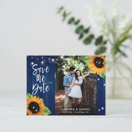 Rustic Navy Blue Sunflower bespaart het Briefkaart (Staand voorkant)