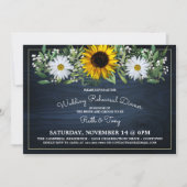Rustic Navy Blue Sunflower|Daisy Rehearsal Dinner Kaart (Voorkant)