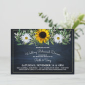 Rustic Navy Blue Sunflower|Daisy Rehearsal Dinner Kaart (Staand voorkant)